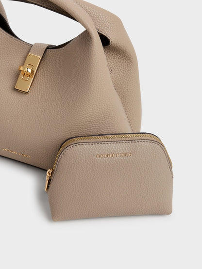 Chance Turn-Lock Bucket Bag - Taupe | CHARLES & KEITH