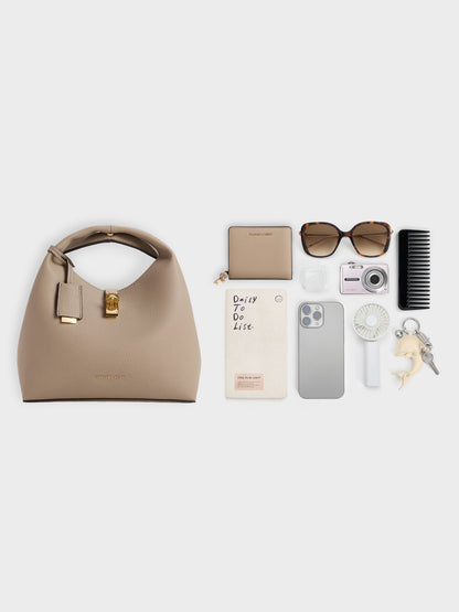 Chance Turn-Lock Bucket Bag - Taupe | CHARLES & KEITH