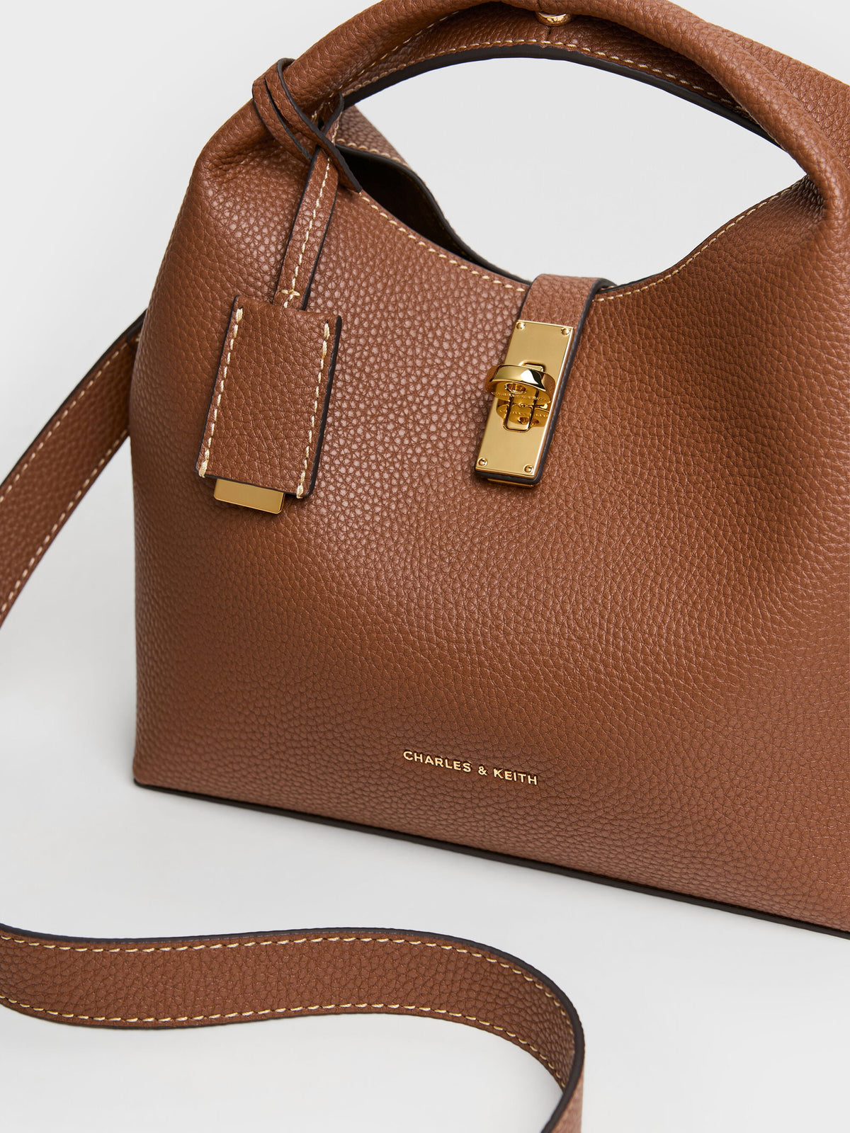 Chance Turn-Lock Bucket Bag - Chocolate | CHARLES & KEITH
