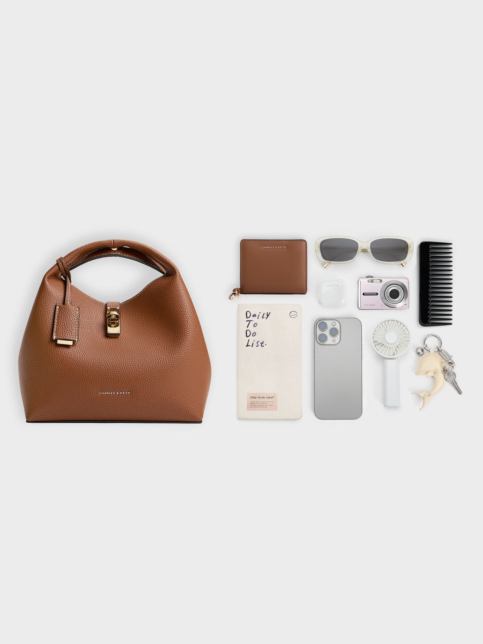 Chance Turn-Lock Bucket Bag - Chocolate | CHARLES & KEITH