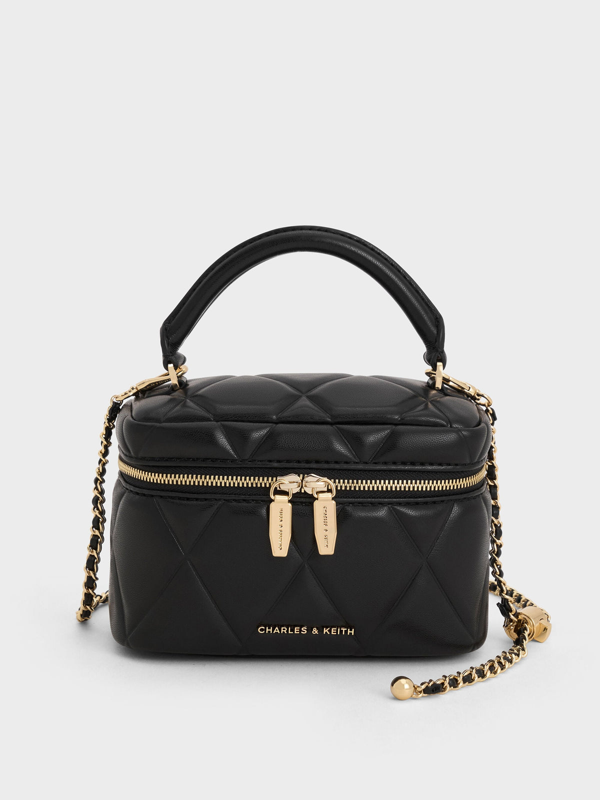 Arwen Quilted Top Handle Vanity Bag - Black | CHARLES & KEITH