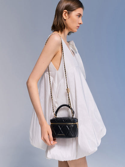 Arwen Quilted Top Handle Vanity Bag - Black | CHARLES & KEITH