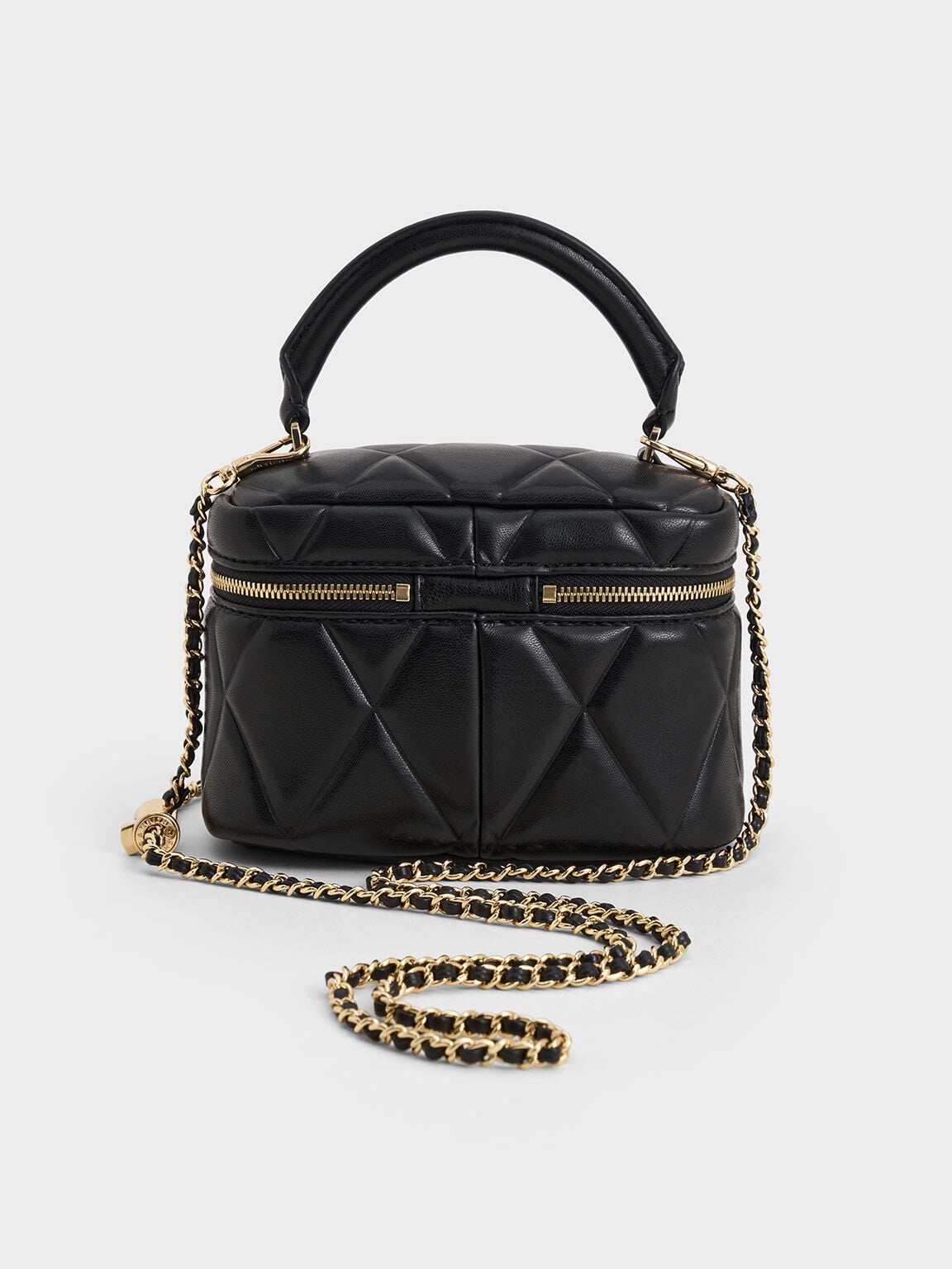 Arwen Quilted Top Handle Vanity Bag - Black | CHARLES & KEITH