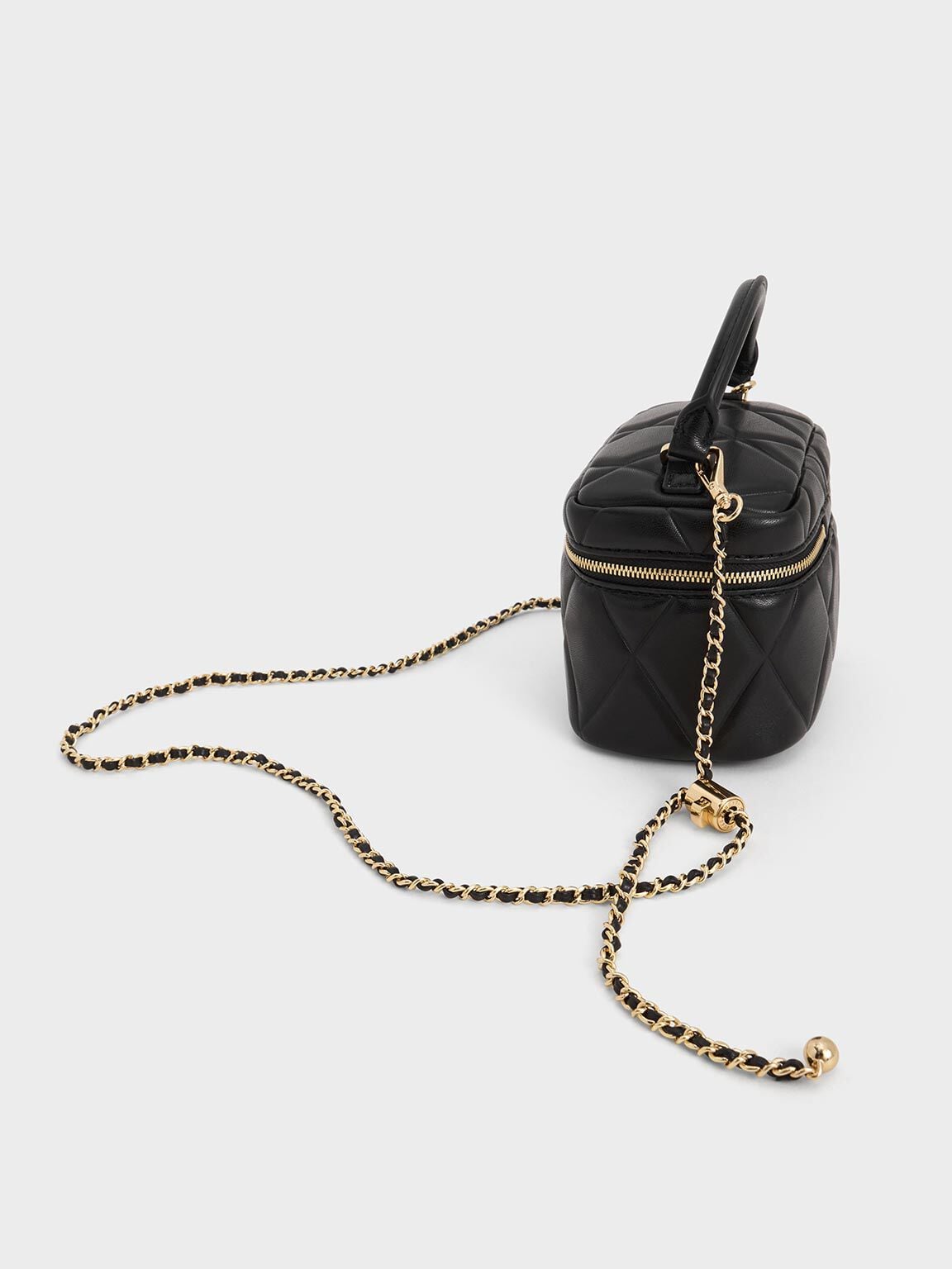 Arwen Quilted Top Handle Vanity Bag - Black | CHARLES & KEITH