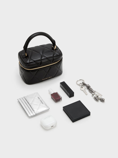 Arwen Quilted Top Handle Vanity Bag - Black | CHARLES & KEITH