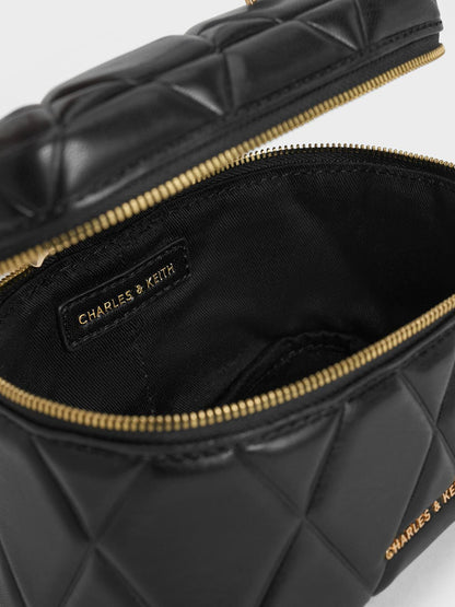 Arwen Quilted Top Handle Vanity Bag - Black | CHARLES & KEITH