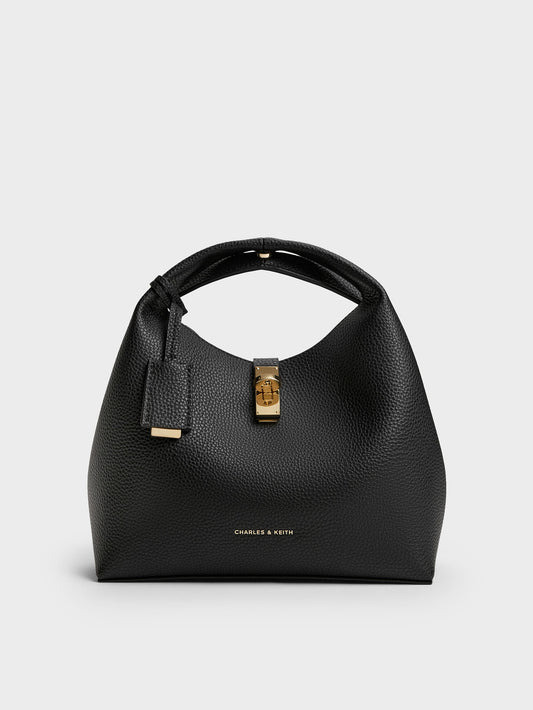 Chance Turn-Lock Bucket Bag - Black | CHARLES & KEITH