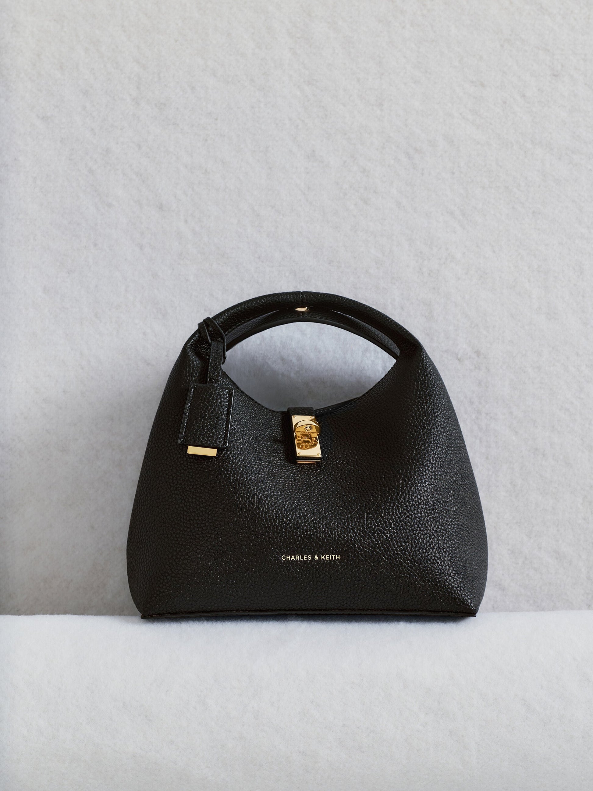 Chance Turn-Lock Bucket Bag - Black | CHARLES & KEITH