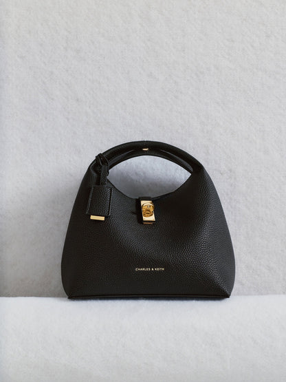 Chance Turn-Lock Bucket Bag - Black | CHARLES & KEITH