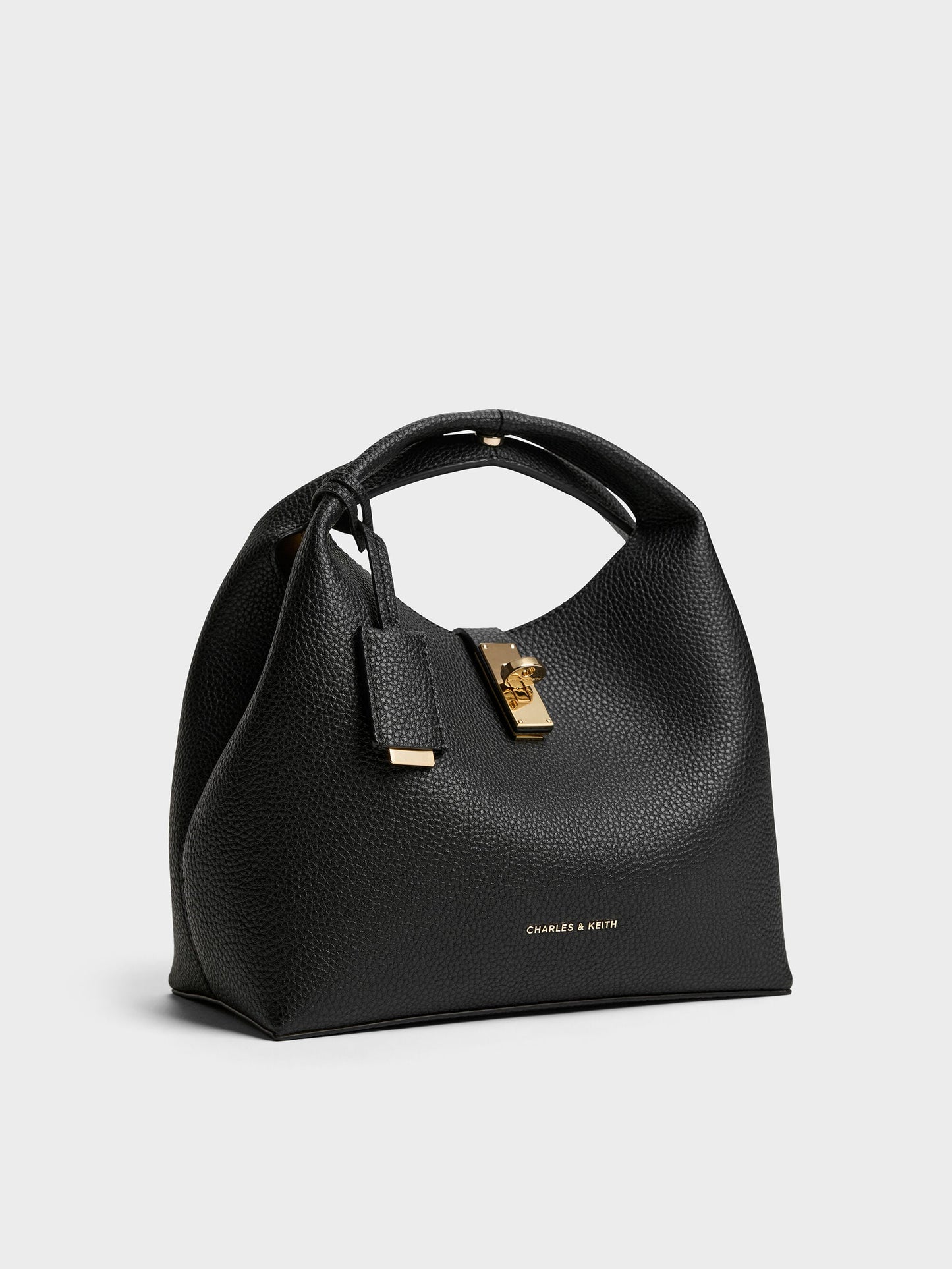 Chance Turn-Lock Bucket Bag - Black | CHARLES & KEITH