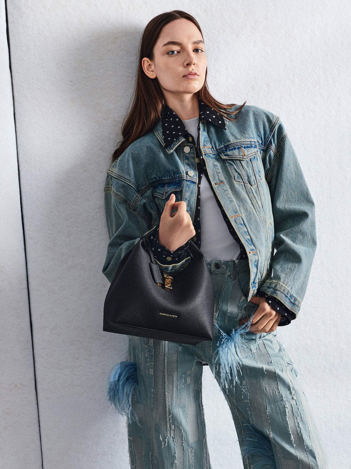 Chance Turn-Lock Bucket Bag - Black | CHARLES & KEITH