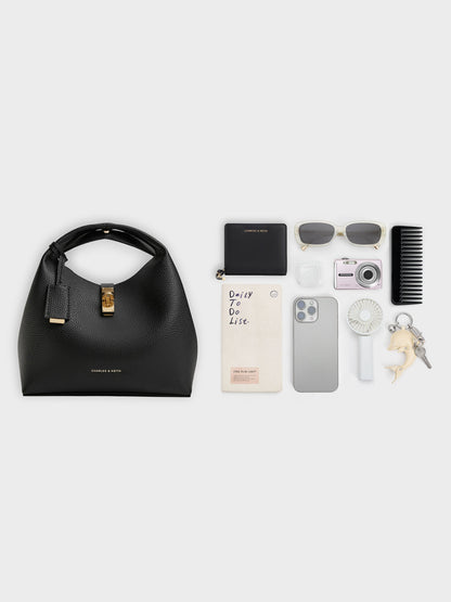 Chance Turn-Lock Bucket Bag - Black | CHARLES & KEITH