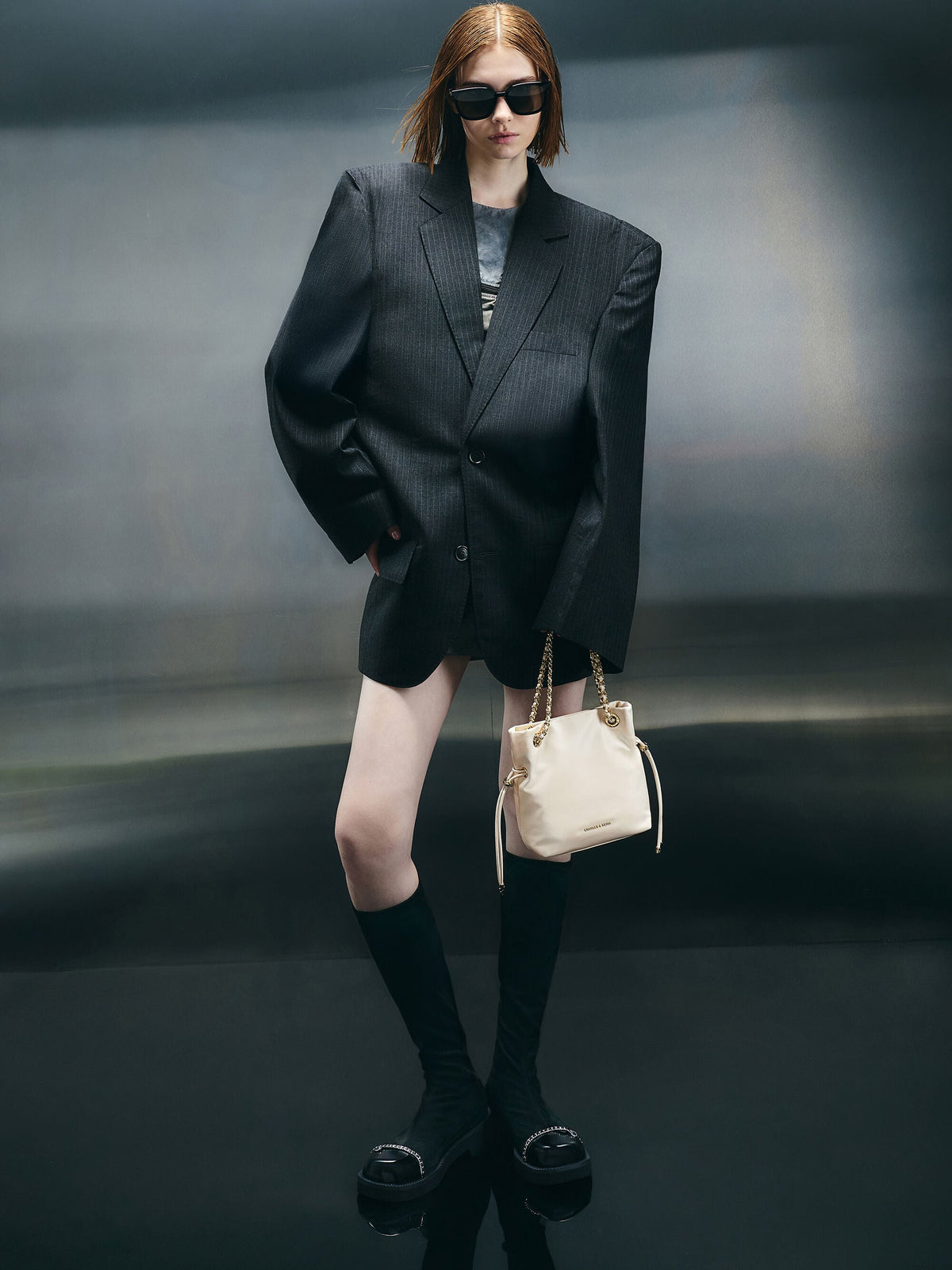 Arya Braided-Chain Crossbody Bag - Cream | CHARLES & KEITH