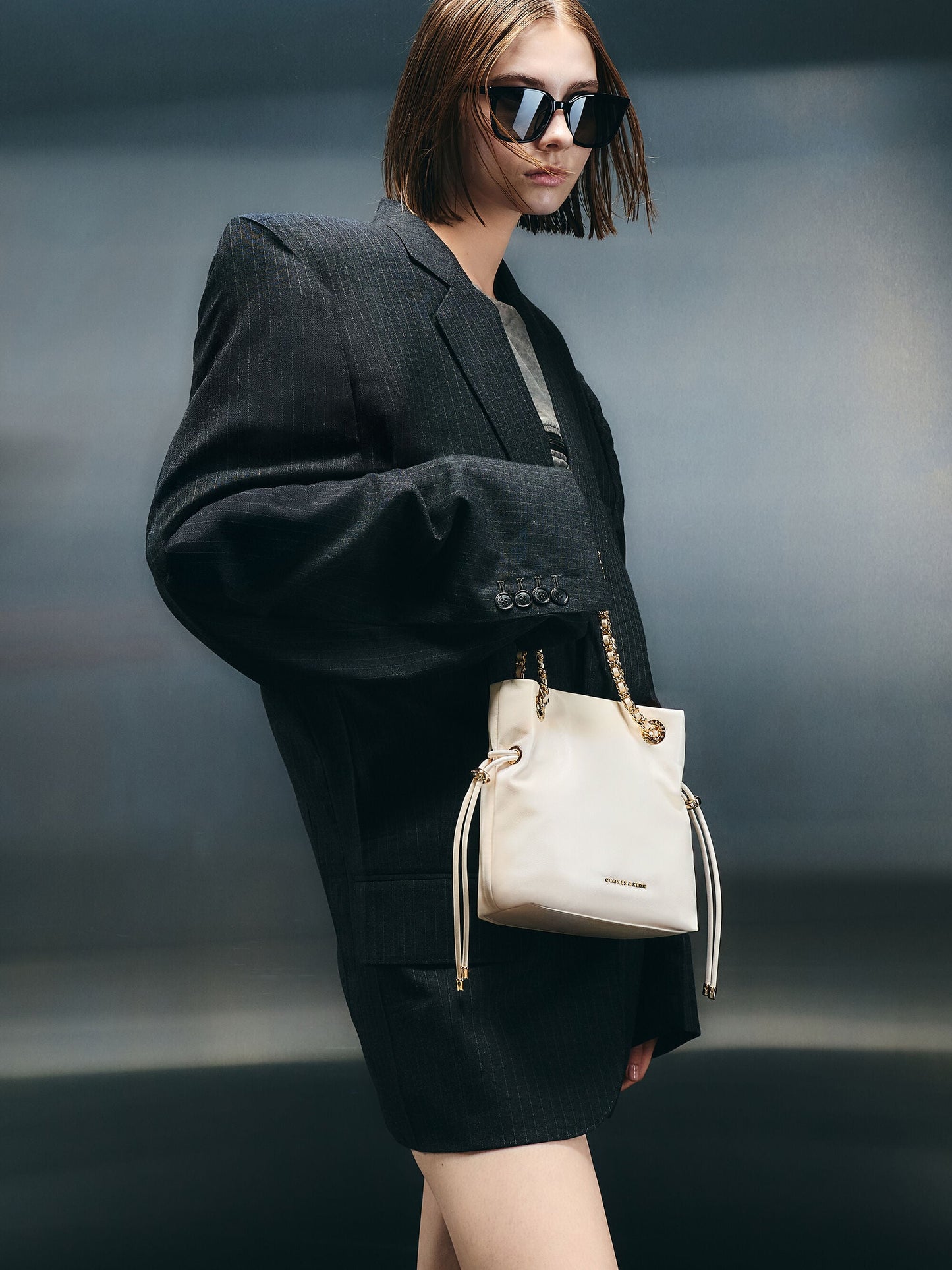 Arya Braided-Chain Crossbody Bag - Cream | CHARLES & KEITH
