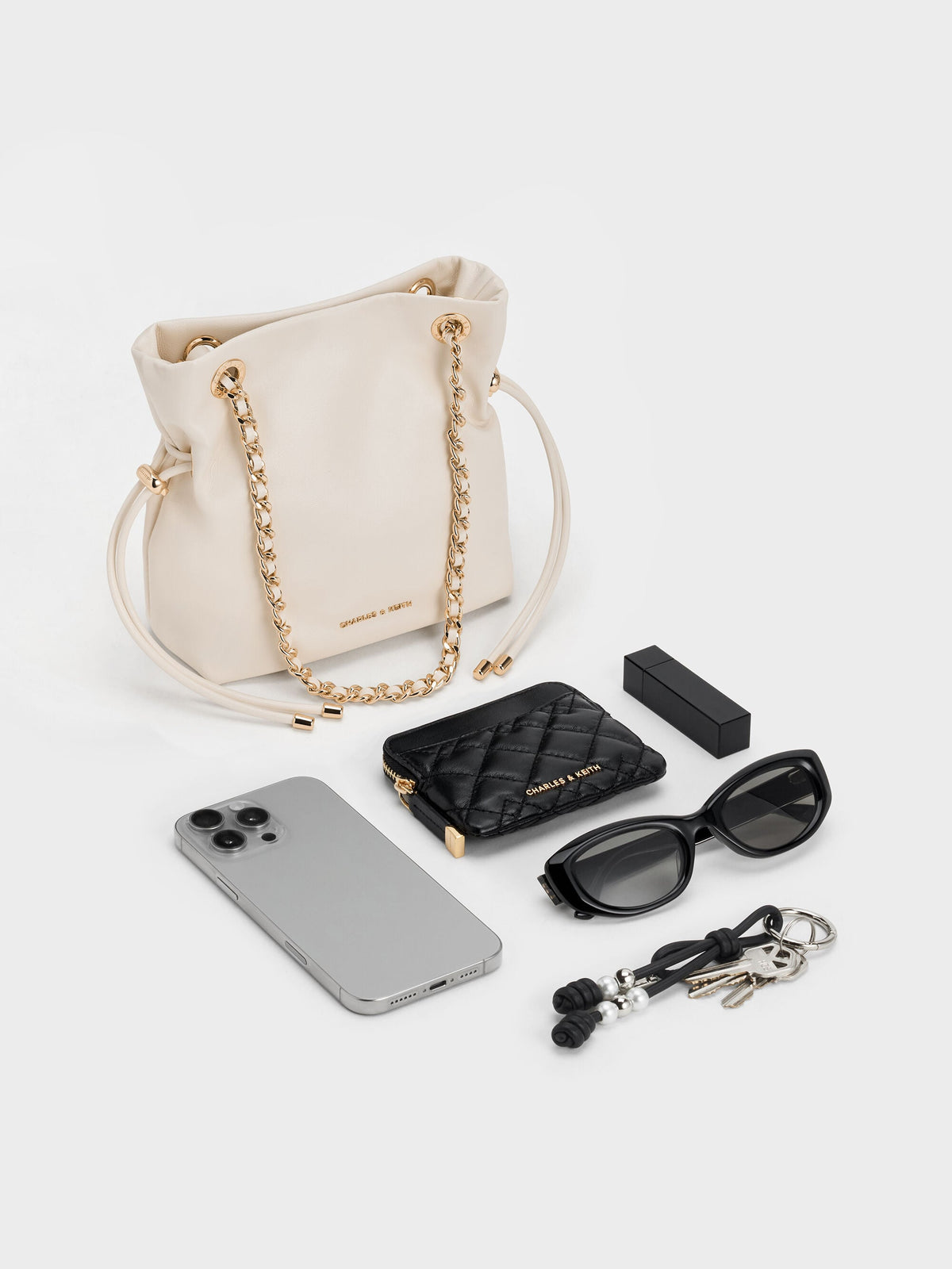 Arya Braided-Chain Crossbody Bag - Cream | CHARLES & KEITH