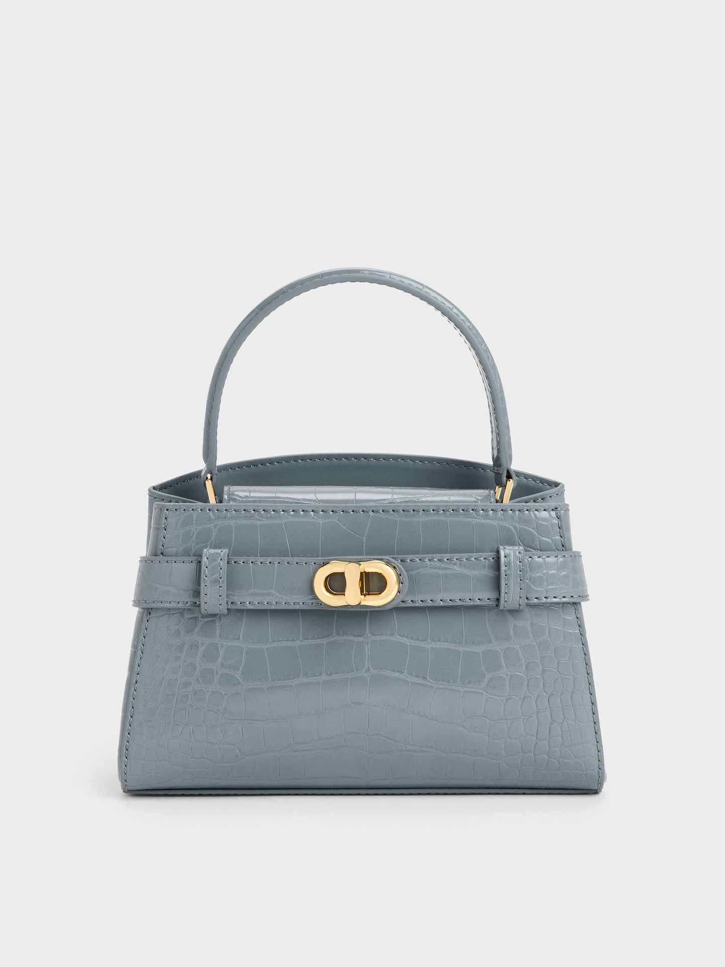 Aubrielle Croc-Effect Belted Top Handle Bag - Smoky Blue | CHARLES & KEITH