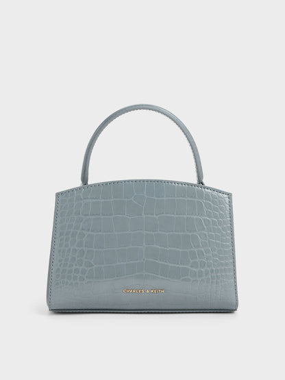 Aubrielle Croc-Effect Belted Top Handle Bag - Smoky Blue | CHARLES & KEITH