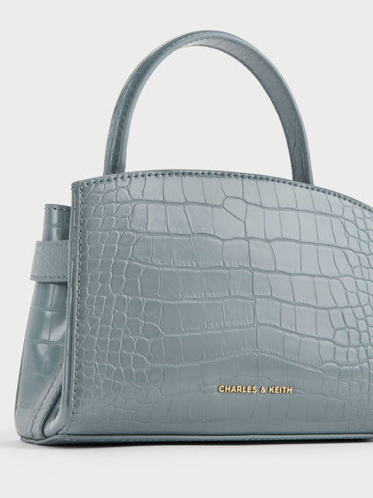 Aubrielle Croc-Effect Belted Top Handle Bag - Smoky Blue | CHARLES & KEITH