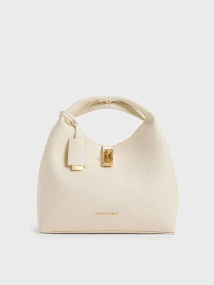 Chance Turn-Lock Bucket Bag - Cream | CHARLES & KEITH