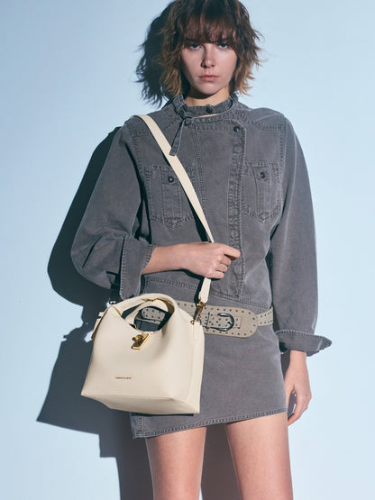 Chance Turn-Lock Bucket Bag - Cream | CHARLES & KEITH