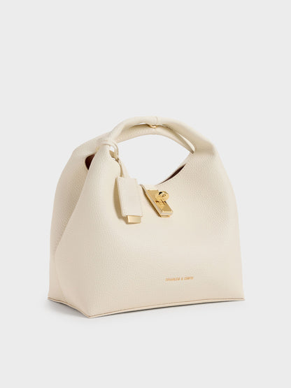 Chance Turn-Lock Bucket Bag - Cream | CHARLES & KEITH