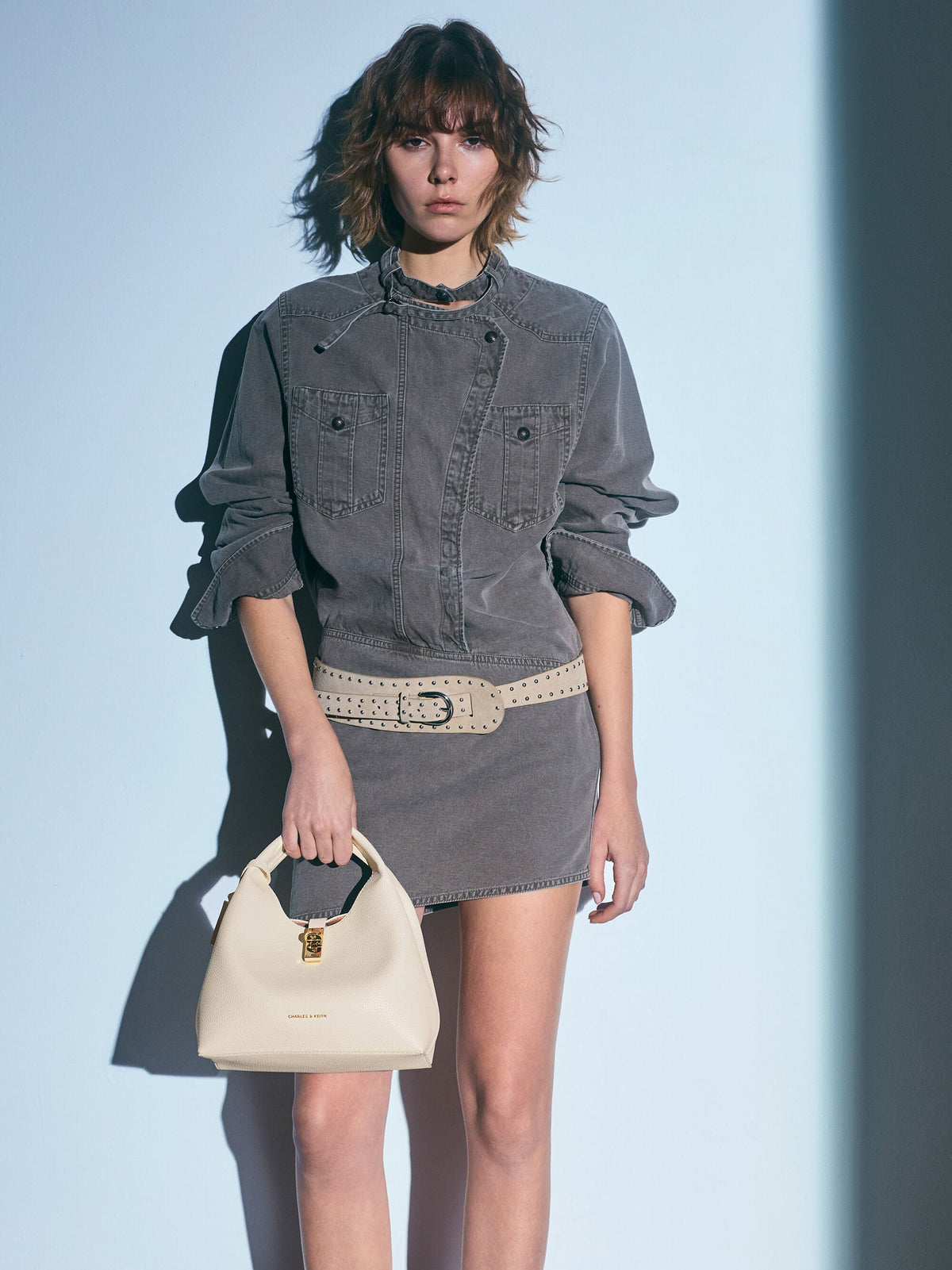 Chance Turn-Lock Bucket Bag - Cream | CHARLES & KEITH