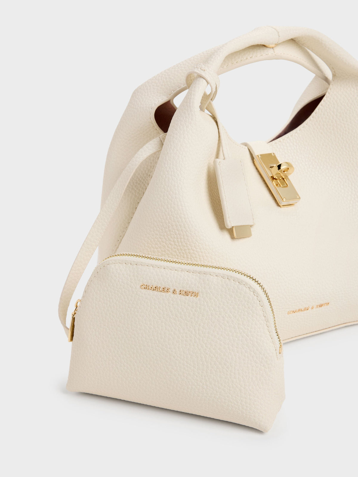 Chance Turn-Lock Bucket Bag - Cream | CHARLES & KEITH