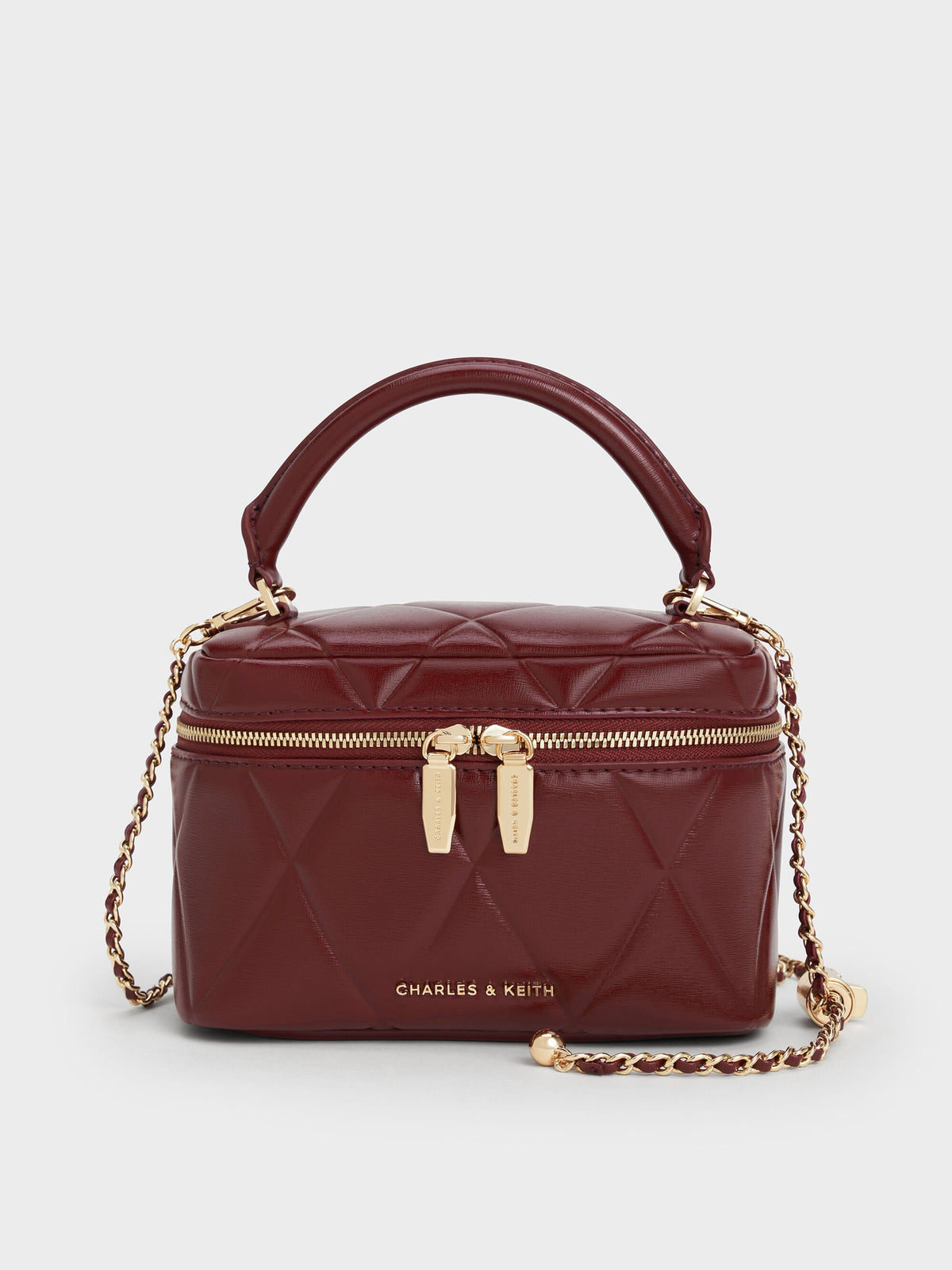 Arwen Quilted Vanity Bag - Burgundy | CHARLES & KEITH