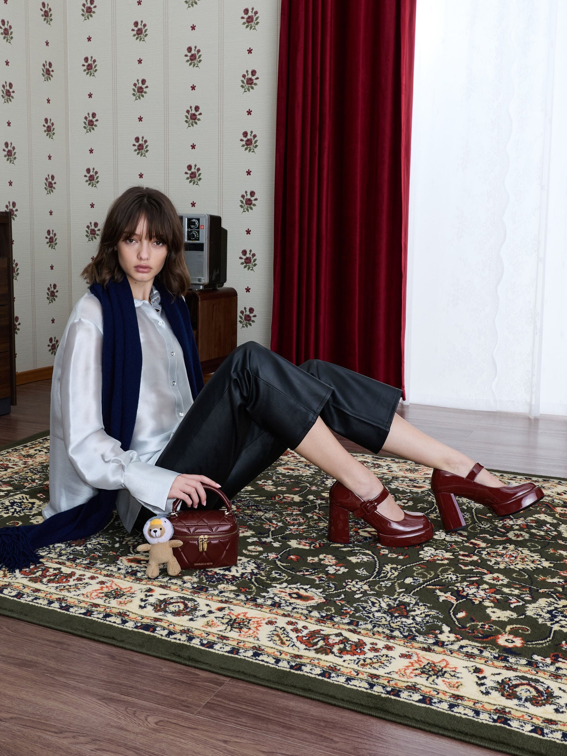 Arwen Quilted Vanity Bag - Burgundy | CHARLES & KEITH