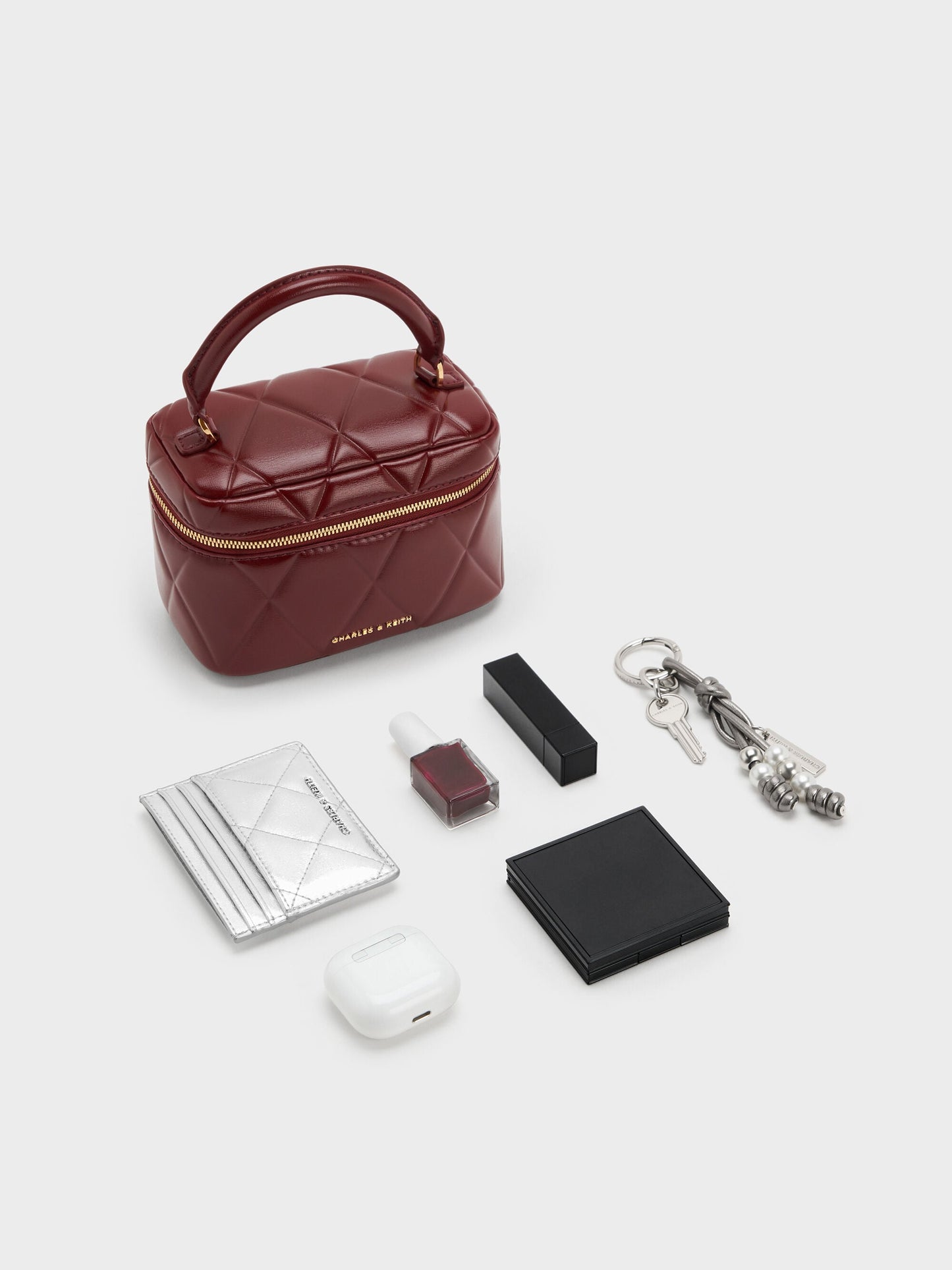 Arwen Quilted Vanity Bag - Burgundy | CHARLES & KEITH