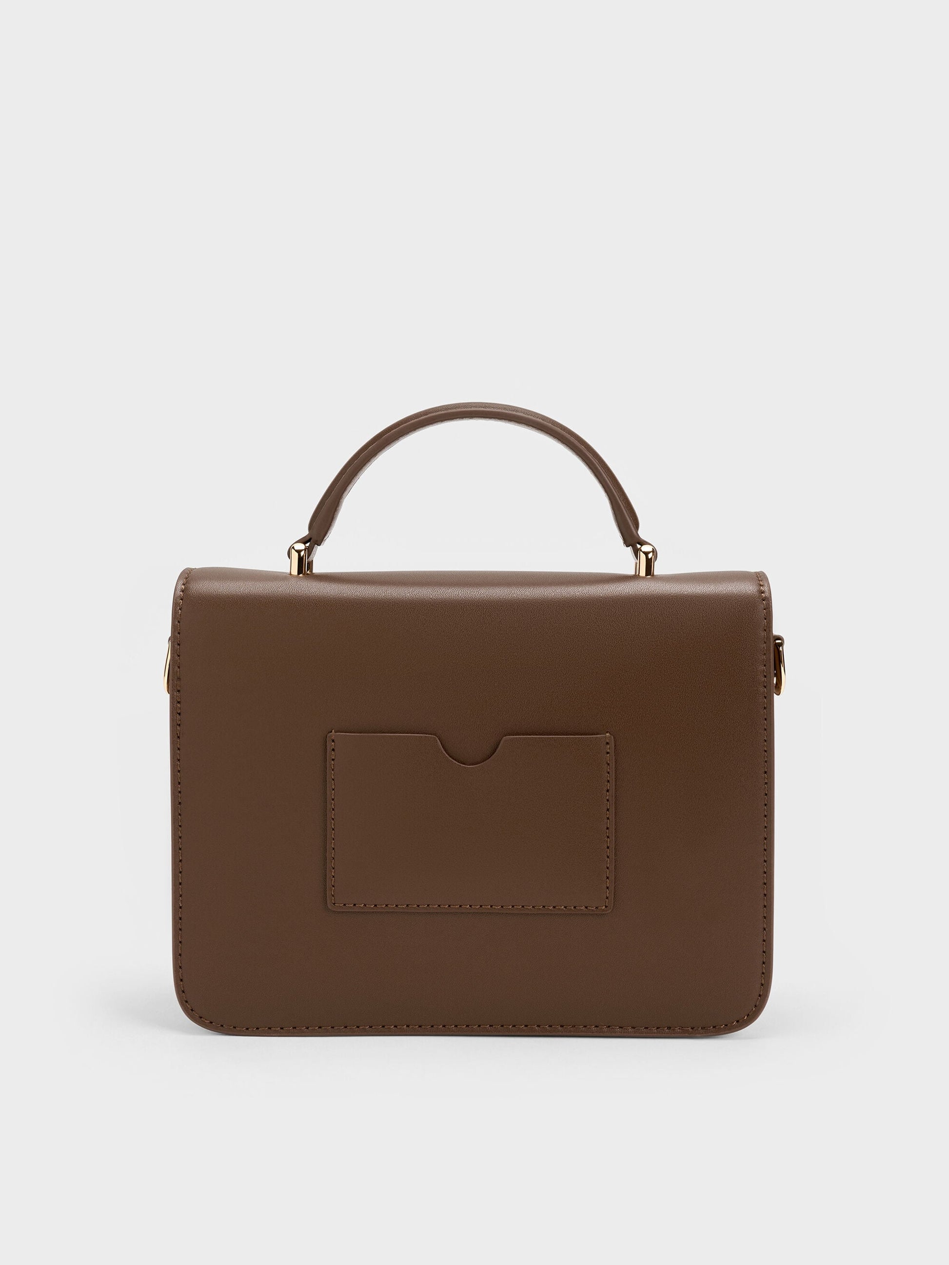 Octavia Front Flap Top Handle Bag - Dark Brown | CHARLES & KEITH