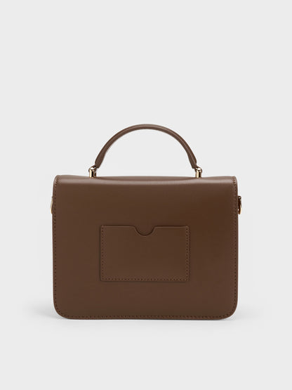 Octavia Front Flap Top Handle Bag - Dark Brown | CHARLES & KEITH