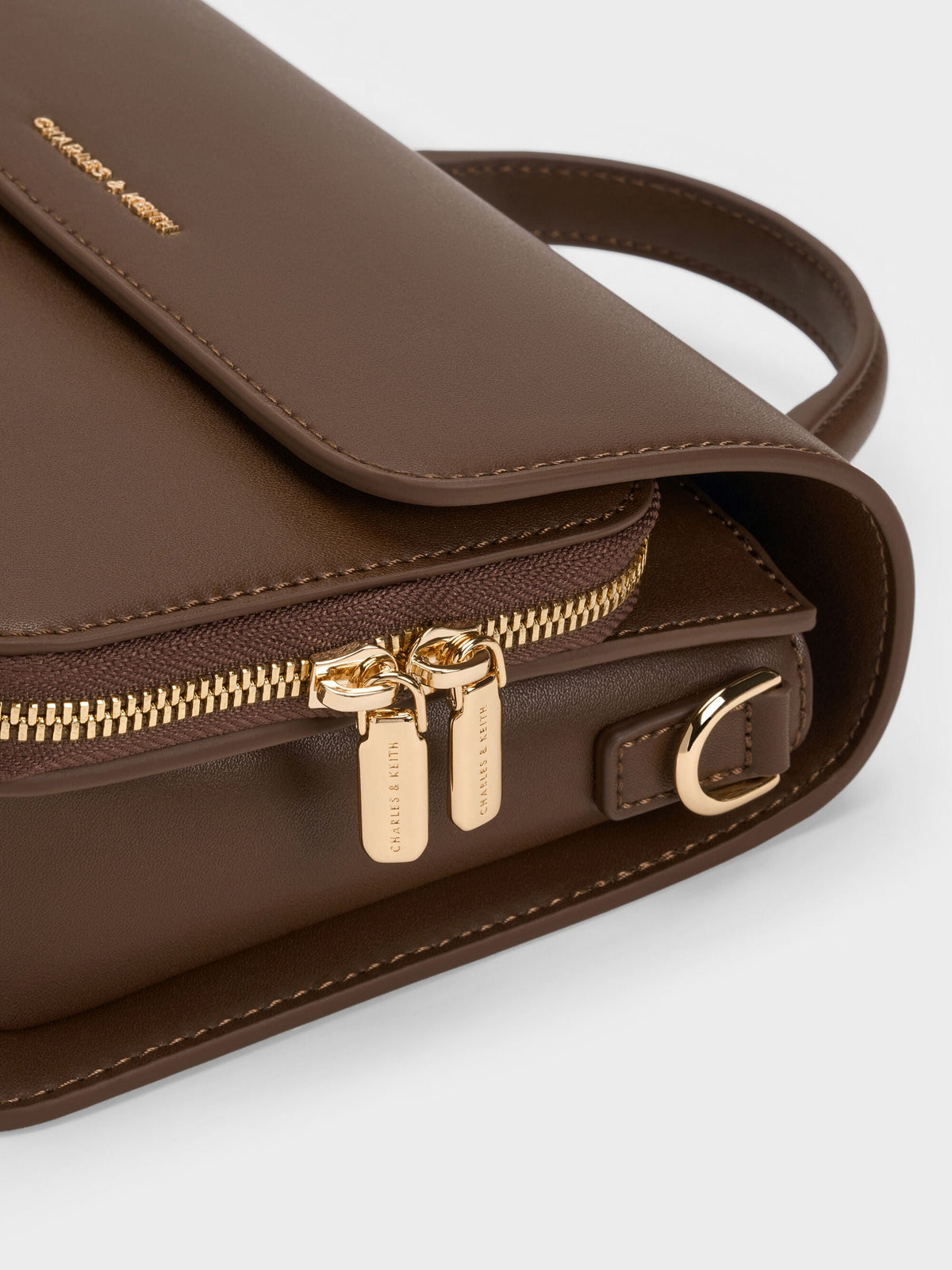 Octavia Front Flap Top Handle Bag - Dark Brown | CHARLES & KEITH