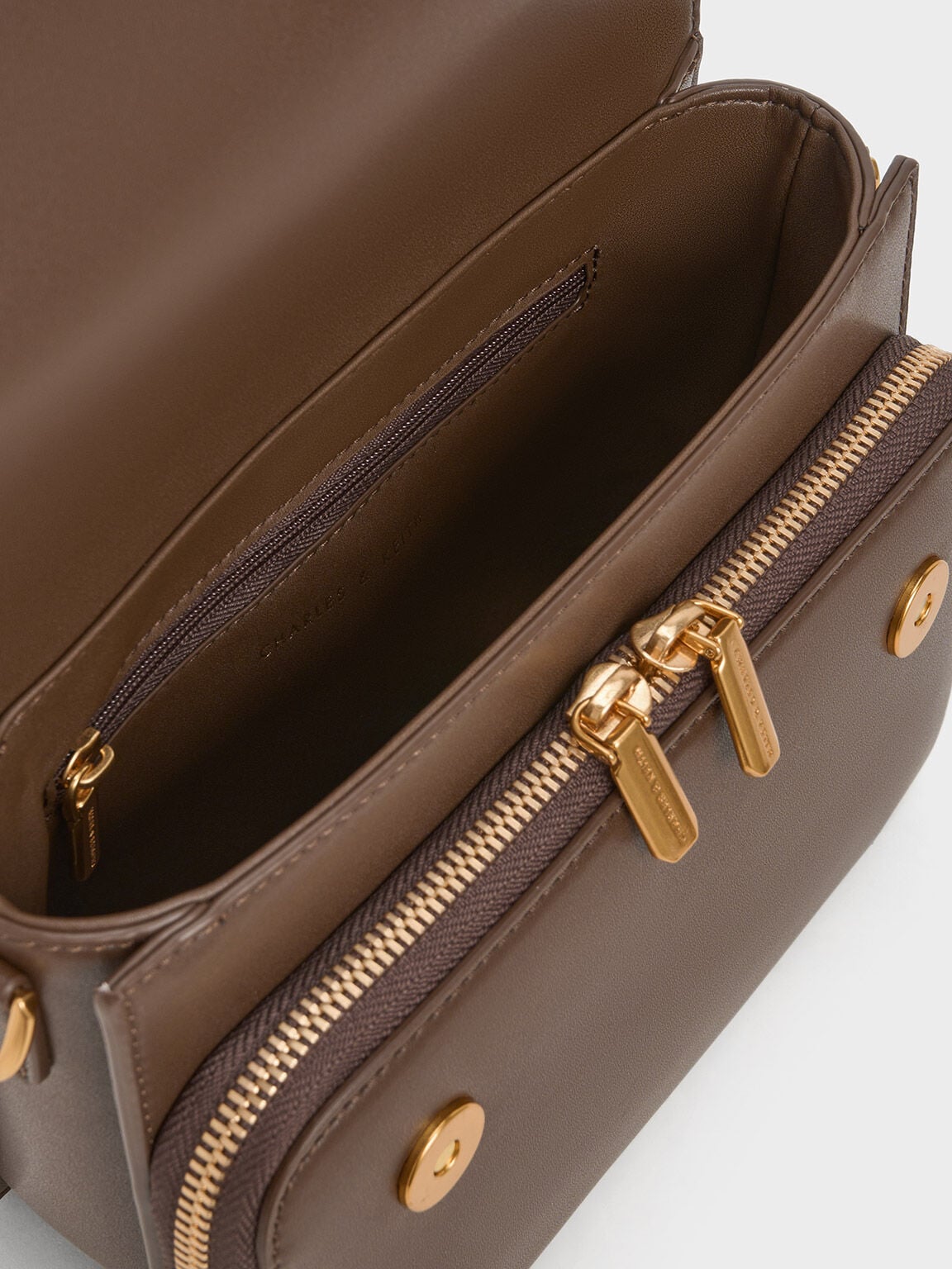 Octavia Front Flap Top Handle Bag - Dark Brown | CHARLES & KEITH