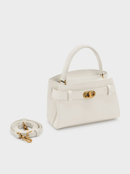 Aubrielle Belted Top Handle Bag - Cream | CHARLES & KEITH