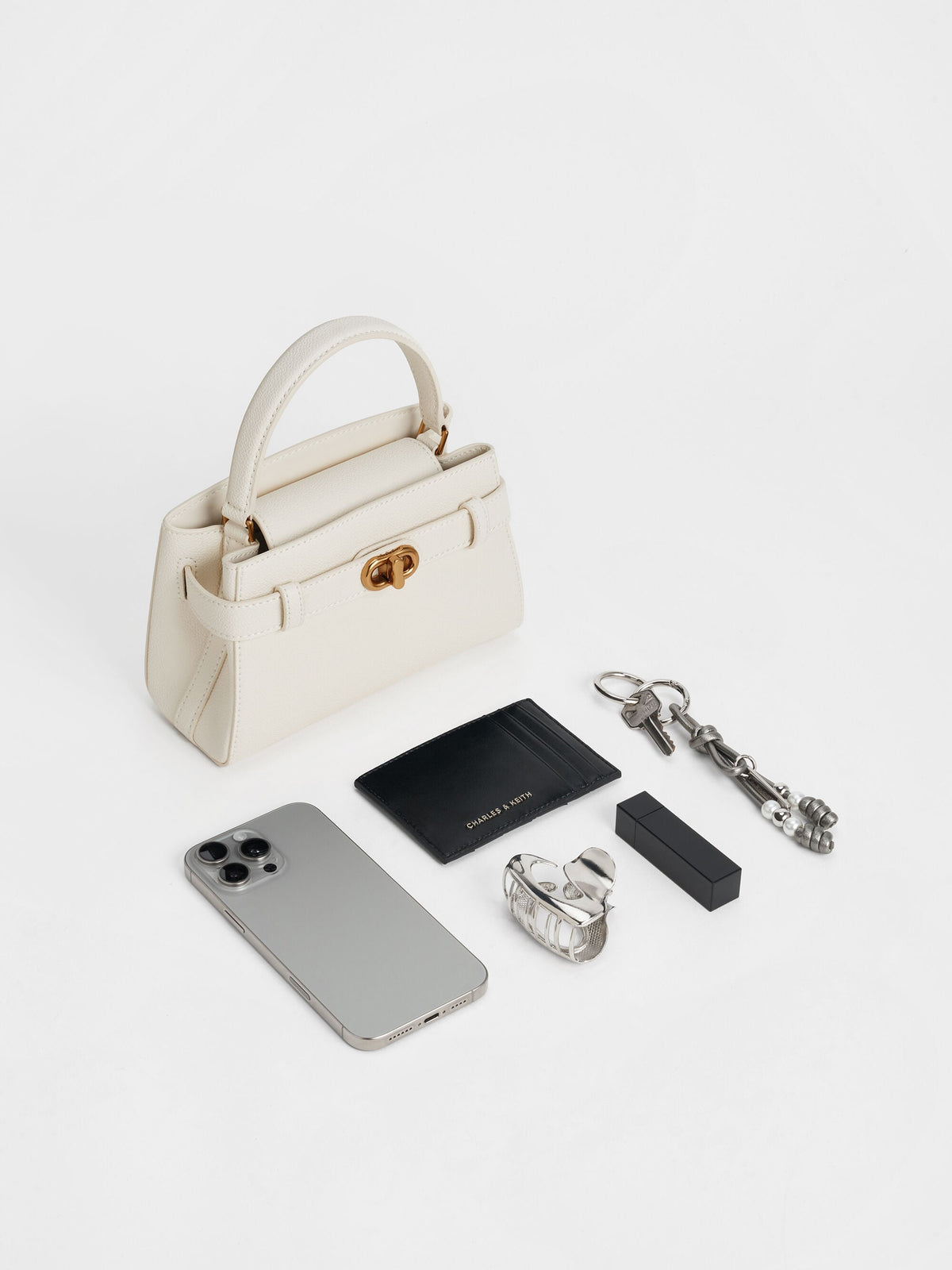 Aubrielle Belted Top Handle Bag - Cream | CHARLES & KEITH