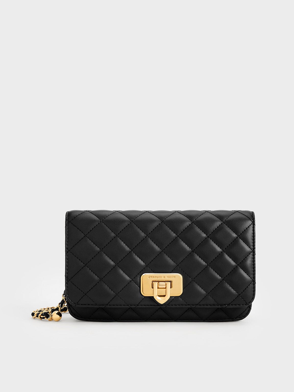 Cressida Quilted Push-Lock Clutch - Black | CHARLES & KEITH