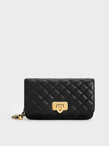 Cressida Quilted Push-Lock Clutch - Black | CHARLES & KEITH