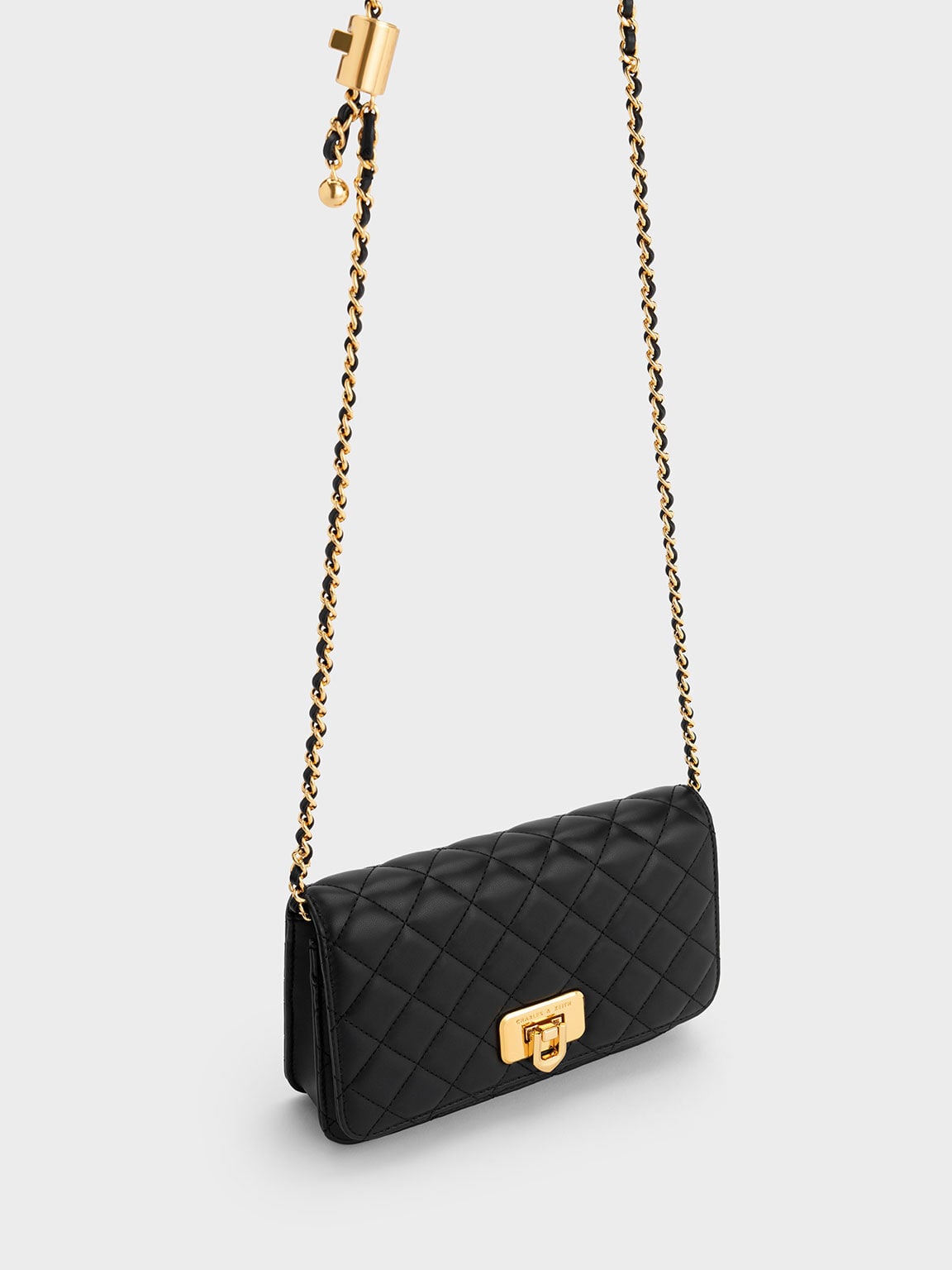 Cressida Quilted Push-Lock Clutch - Black | CHARLES & KEITH