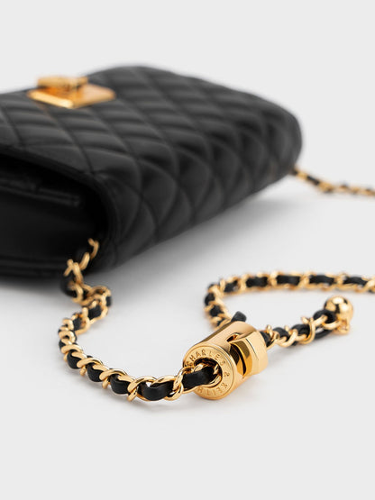 Cressida Quilted Push-Lock Clutch - Black | CHARLES & KEITH