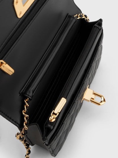 Cressida Quilted Push-Lock Clutch - Black | CHARLES & KEITH