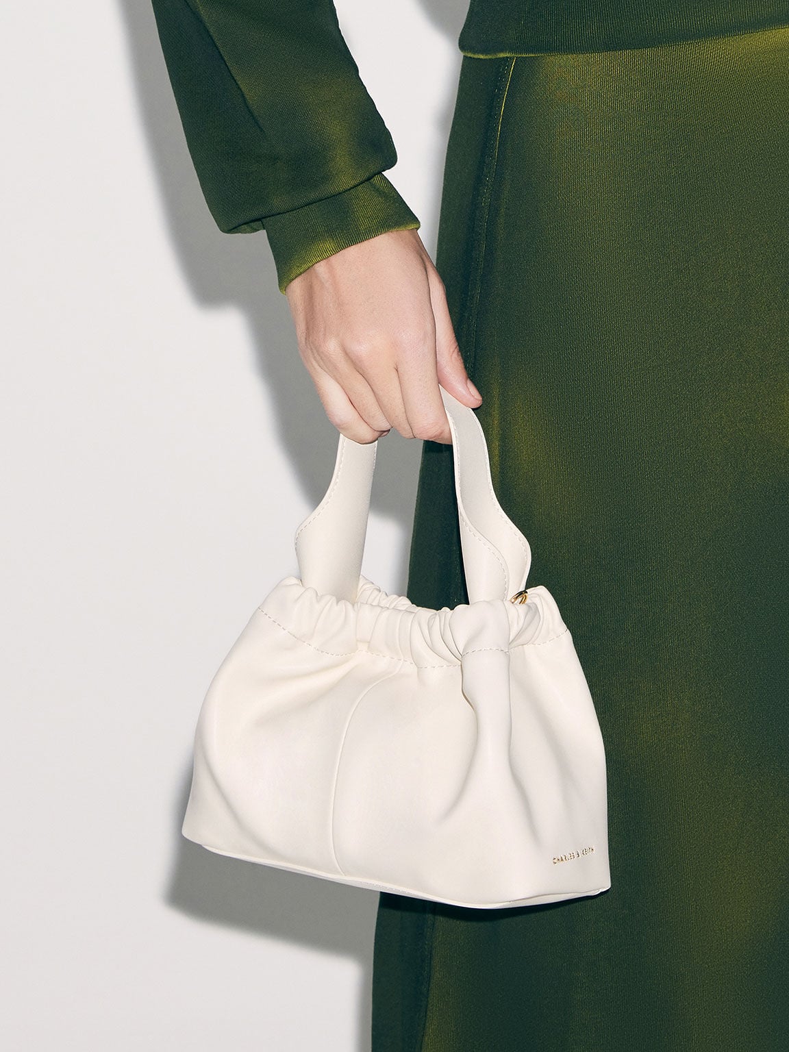 Ally Ruched Chain-Handle Bag - Cream | CHARLES & KEITH