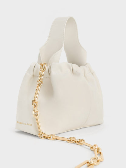 Ally Ruched Chain-Handle Bag - Cream | CHARLES & KEITH