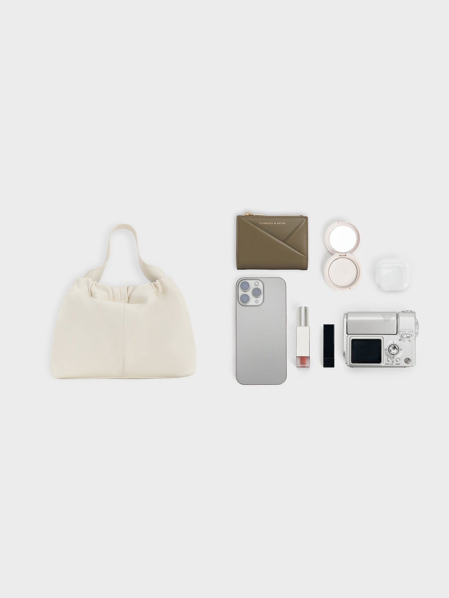 Ally Ruched Chain-Handle Bag - Cream | CHARLES & KEITH