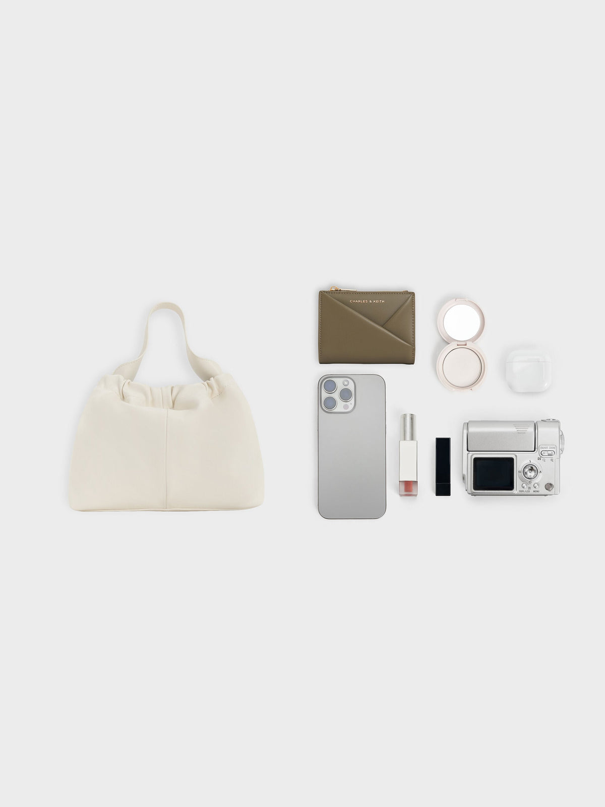 Ally Ruched Chain-Handle Bag - Cream | CHARLES & KEITH