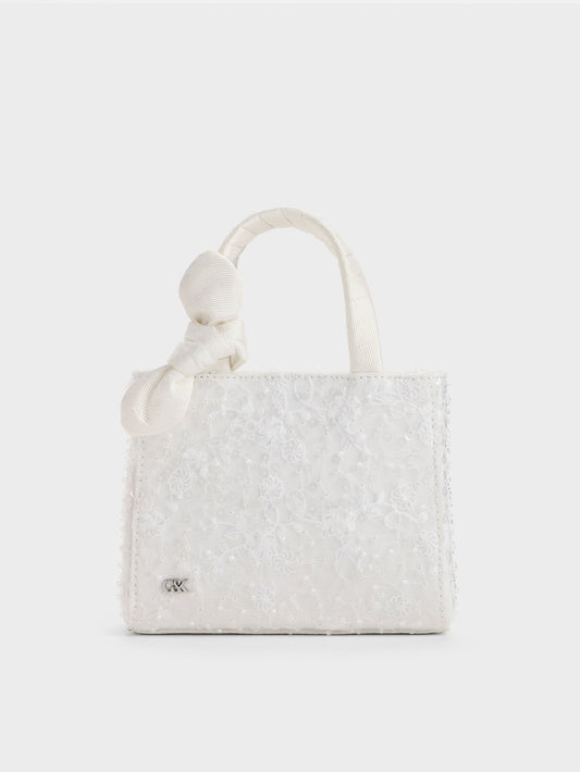 Albany Embroidered-Mesh Beaded Mini Bag - White | CHARLES & KEITH
