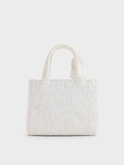 Albany Embroidered-Mesh Beaded Mini Bag - White | CHARLES & KEITH