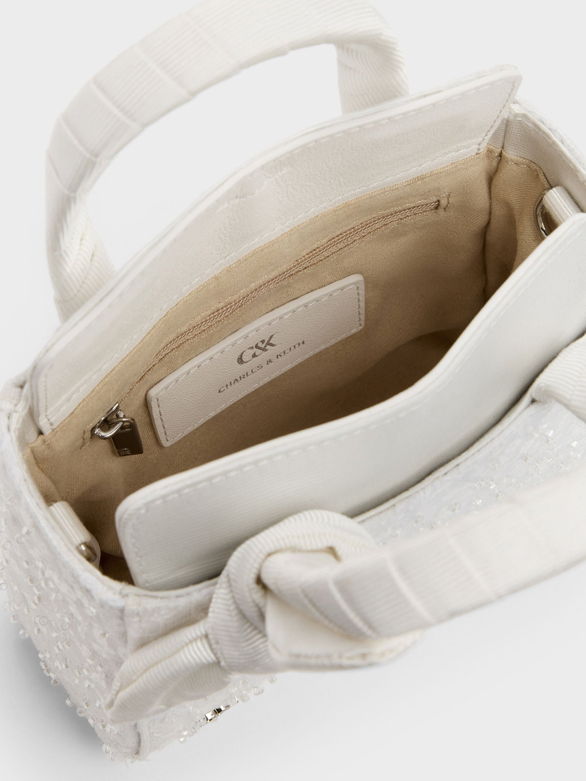 Albany Embroidered-Mesh Beaded Mini Bag - White | CHARLES & KEITH