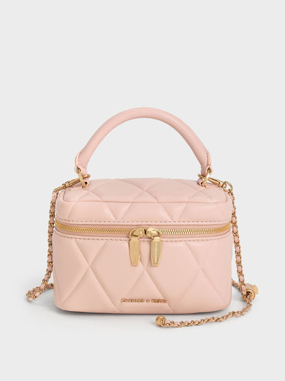 Arwen Quilted Top Handle Vanity Bag - Light Pink | CHARLES & KEITH