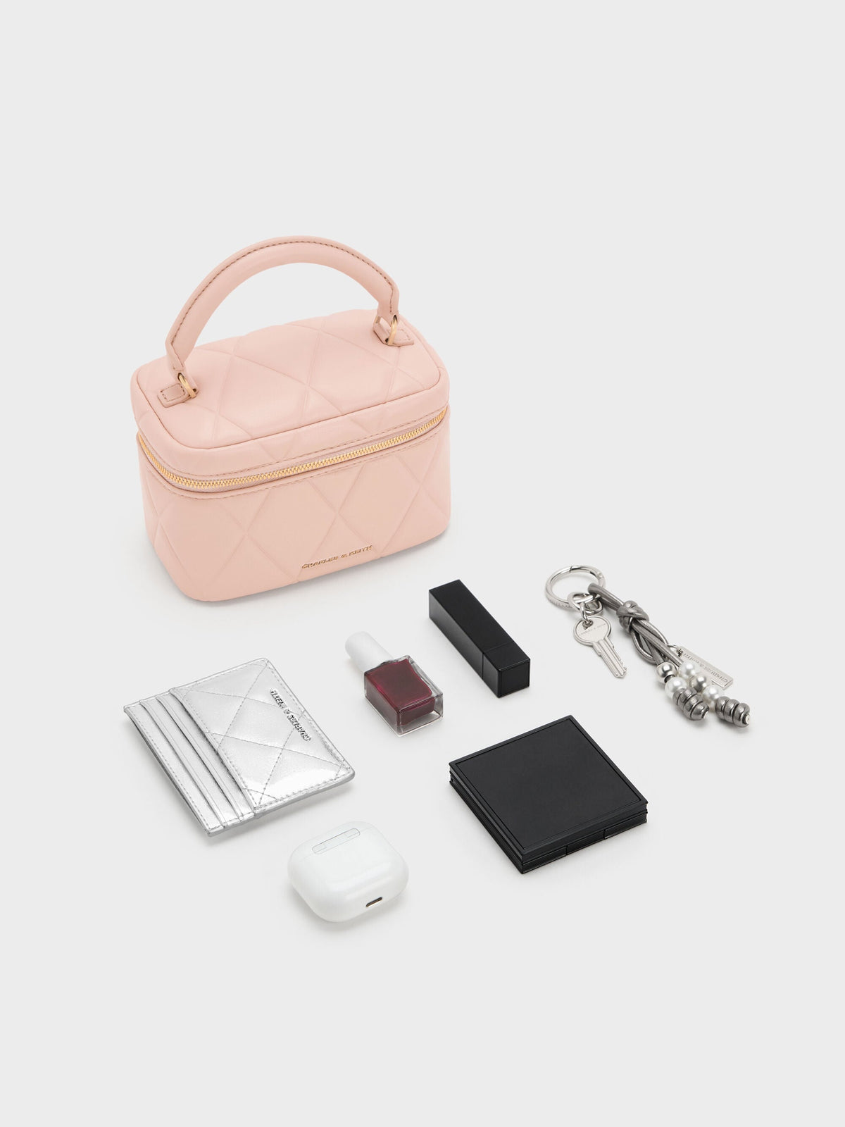 Arwen Quilted Top Handle Vanity Bag - Light Pink | CHARLES & KEITH